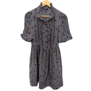 Betsey Johnson New York Dress Size 4 Black Pink Geometric Ruffle High Neck‎